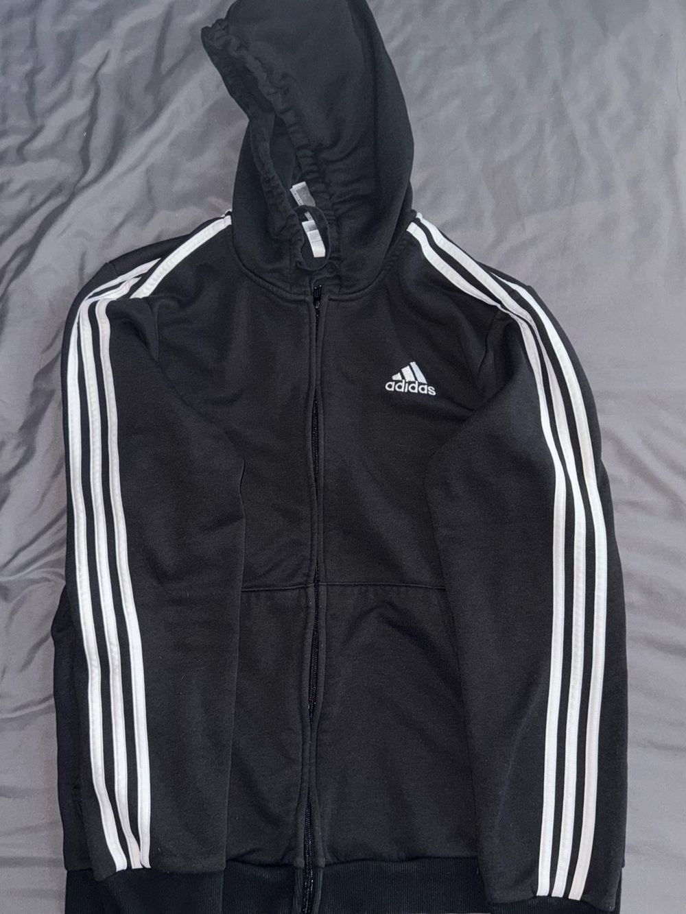 adidas Black Zip Hoodie with White Three-Stripes